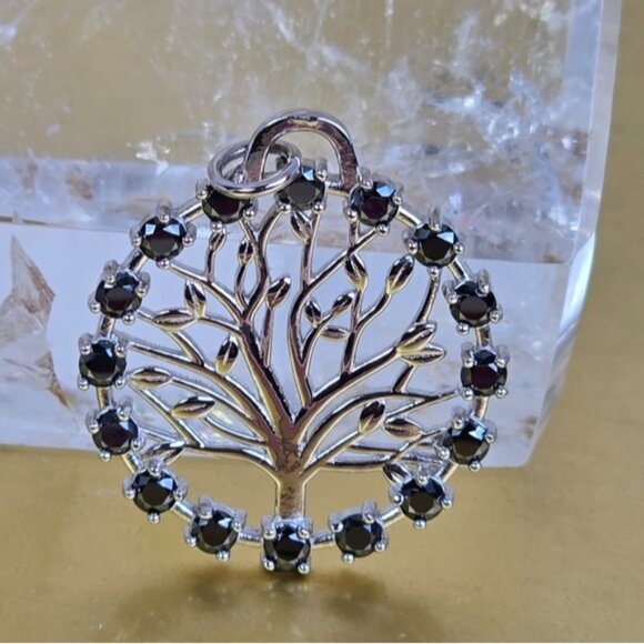 925 Sterling Silver Pendant "Tree Of Life" with Genuine Blk Moissanite Gemstones - Picture 6 of 7